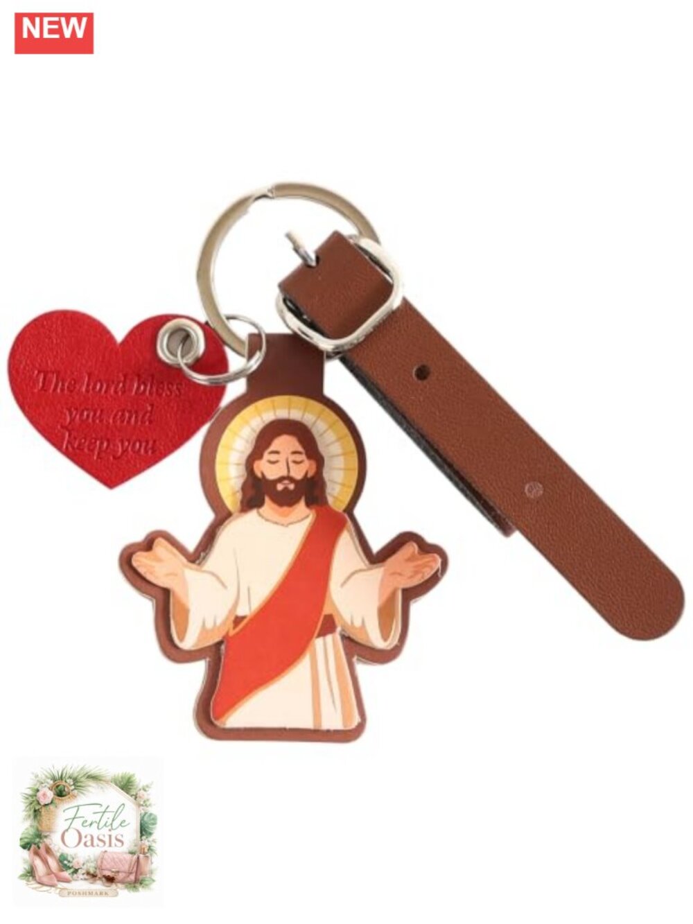 PU Leather Wristlet Keychain Christian Jesus Dove Holy Grail Prayer Gift